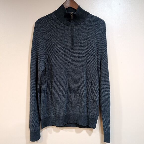 Polo Ralph Lauren Mens L 100% Merino Wool Sweater Gray Quarter Zip Coastal Prep - Picture 1 of 12